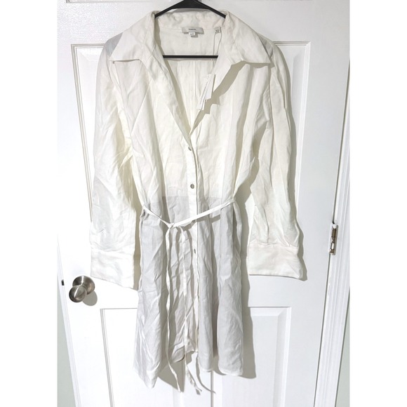 Vince Dresses & Skirts - Vince White Linen Blend Belted Button Down Shirt Dress XL NWT